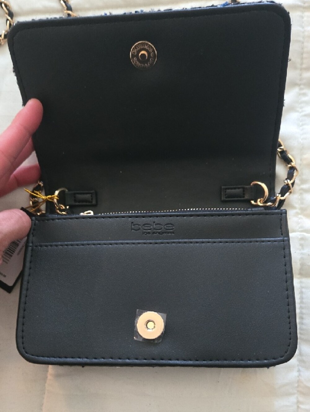 Classic Tweed Crossbody Bag in Black & Blue with Gold Chain - Picture 3 of 5